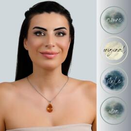 Azure Jewel Doğal Fosilli Hayalet Zincir Damla Kehribar Kolye Kızıl Güneş - 3