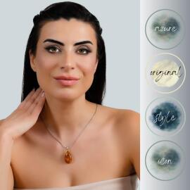 Azure Jewel Doğal Fosilli Hayalet Zincir Damla Kehribar Kolye Kızıl Güneş - 4