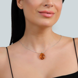 Azure Jewel Hayalet Gümüş Zincirli Damla Taneli Kehribar Kolye - 1
