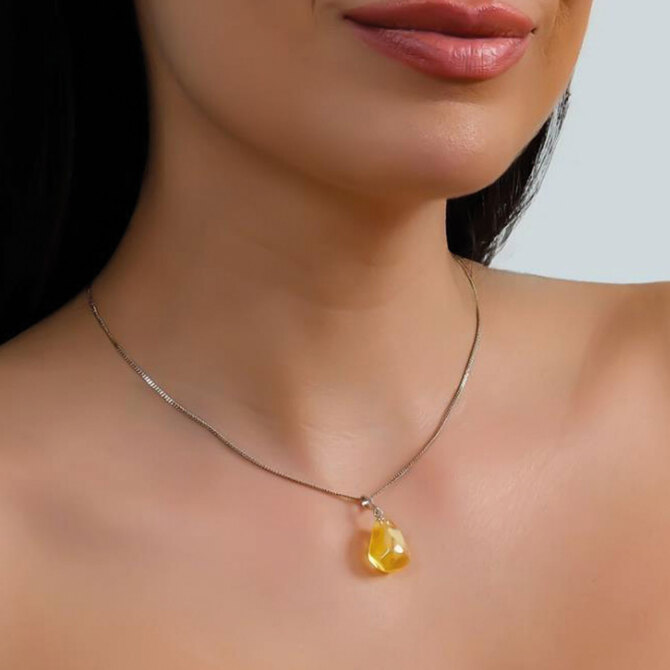 Hayalet Zincir Damla Kehribar Kolye Baltık Sarı - Tesbihcibaba