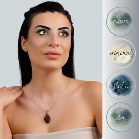 Azure Jewel Hayalet Zincir Damla Kehribar Kolye Koyu Amber - 2