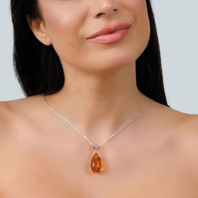 Hayalet Zincir Damla Kehribar Kolye Ringelblume - Tesbihcibaba