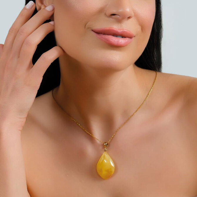 Hayalet Zincir Saf Damla Kehribar Kolye - Tesbihcibaba