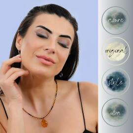 Azure Jewel Siyah İnci Bal Damla Kehribar Kolye Ve Küpe Seti - 3