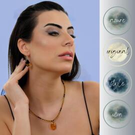 Azure Jewel Siyah İnci Bal Damla Kehribar Kolye Ve Küpe Seti - 4