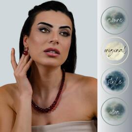 Azure Jewel Yakut Damla Kehribar Kolye ve Küpe Seti - 2