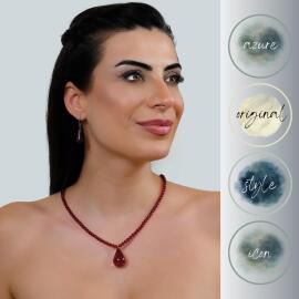 Azure Jewel Yakut Su Damlası Şık Kehribar Kolye ve Yüzük Seti - 2