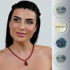 Azure Jewel Yakut Su Damlası Şık Kehribar Kolye ve Yüzük Seti - 3