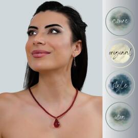 Azure Jewel Yakut Su Damlası Şık Kehribar Kolye ve Yüzük Seti - 4