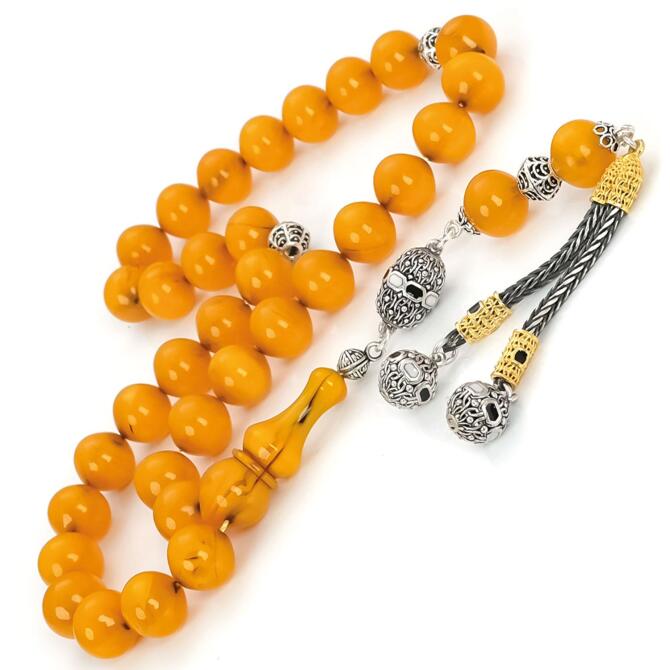 Baba Atölye Eşsiz Hareli Yapısıyla Sıkma Kehribar Tesbih - Tesbihcibaba