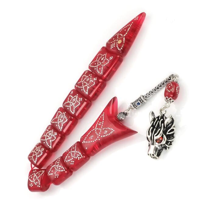 Baba Atölye Usta İşi Kurt Başlı Ateş Kehribar Balık Tesbih - Tesbihcibaba