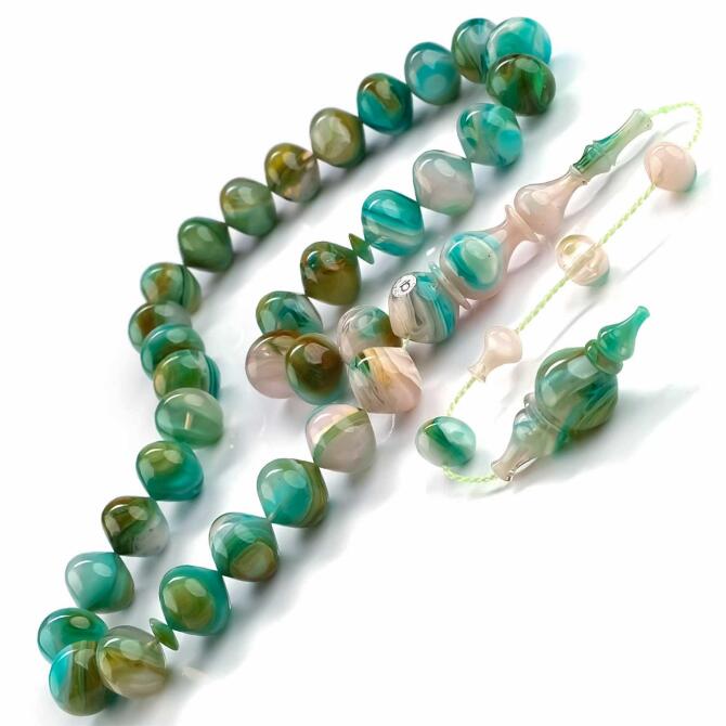 Baba Atölyeden Amazon Yeşili Usta İşi Sıkma Kehribar Tesbih - Tesbihcibaba