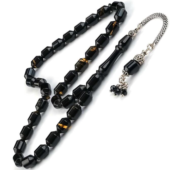 Baba Atölyeden Keyif Serisi Füme Gri Sıkma Kehribar Tesbih - Tesbihcibaba