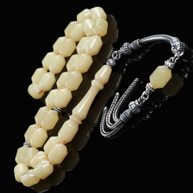 Baba Atölyeden Keyif Serisi Opak Sarı Sıkma Kehribar Tesbih - Tesbihcibaba