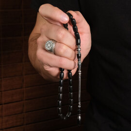 Baba Atölyeden Nakkaş Gümüş Tasarım Abanoz Ağacı Tesbih - 2