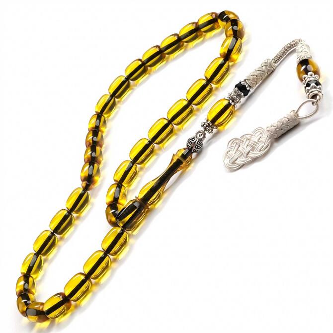 Bafon Kazaz Kamçı Sarı Sıkma Kehribar Tesbih - Tesbihcibaba