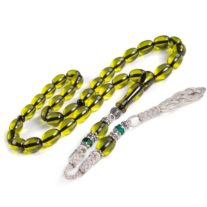 Bafon Kazaz Su Yeşili Sıkma Kehribar Tesbih - Tesbihcibaba