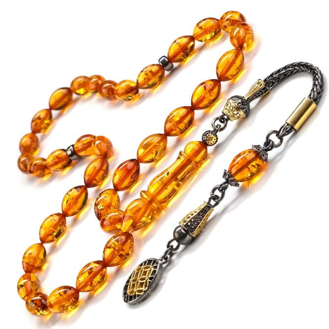 Baltık İncisi Black Gold Tasarım Damla Kehribar Tesbih - Tesbihcibaba