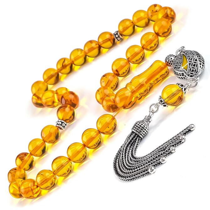 Baltık İncisi Gümüş Tasarım Bal Damla Kehribar Tesbih - Tesbihcibaba