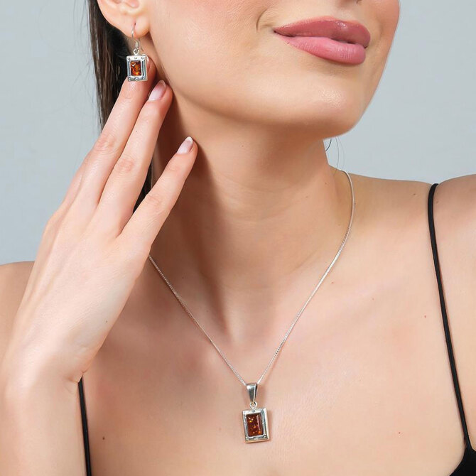 Baltık İncisi Kolye Küpe Damla Kehribar Seti - Azure Jewel