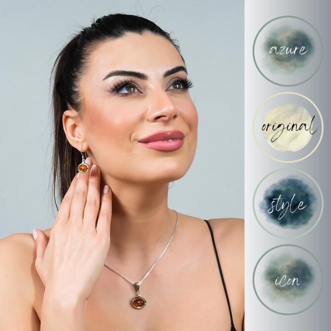 Baltık İncisi Kolye Küpe Kehribar Seti - Azure Jewel