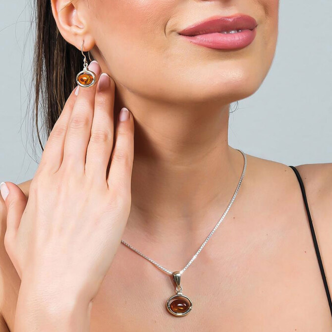 Baltık İncisi Kolye Küpe Kehribar Seti - Azure Jewel