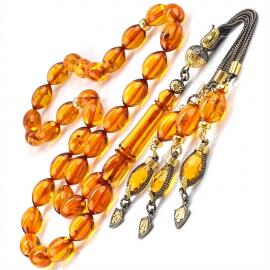 Baltık İncisi Old Class Eskitme Yaldız Püskül Damla Kehribar Tesbih - Tesbihcibaba