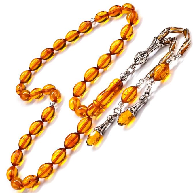 Baltık İncisi Özel Üretim Püskülüyle Damla Kehribar Tesbih - Tesbihcibaba