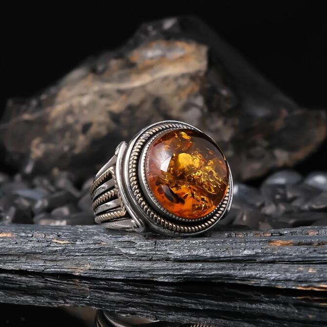 Baltık Mücevheri Bal Drop Amber Silver Ring