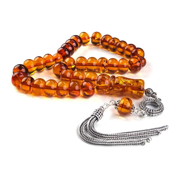 Basık Kesim Baltık İncisi Bal Damla Kehribar Tesbih - Tesbihcibaba