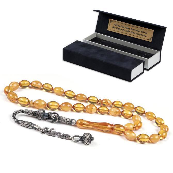 Benzersiz Hareli Yapıda Sıkma Kehribar İsimli Tesbih - Tesbihcibaba