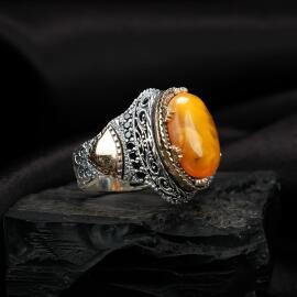 Benzersiz Yapıda Damla Kehribar Yüzük - Tesbihcibaba