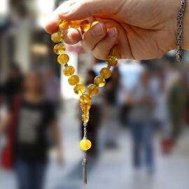 Benzersiz Yapıda Limon Sarı Sıkma Kehribar Efe Tesbih - 2