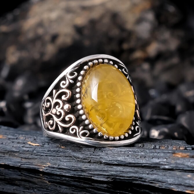 Bereket Stone Orjinal Sitrin Stone-set 925 K Certified Ring