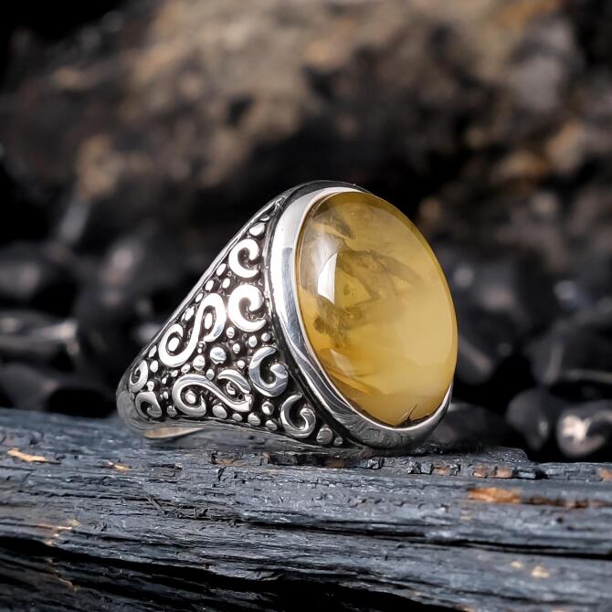Bereket Stone Orjinal Sitrin Stone-set 925 K Certified Ring