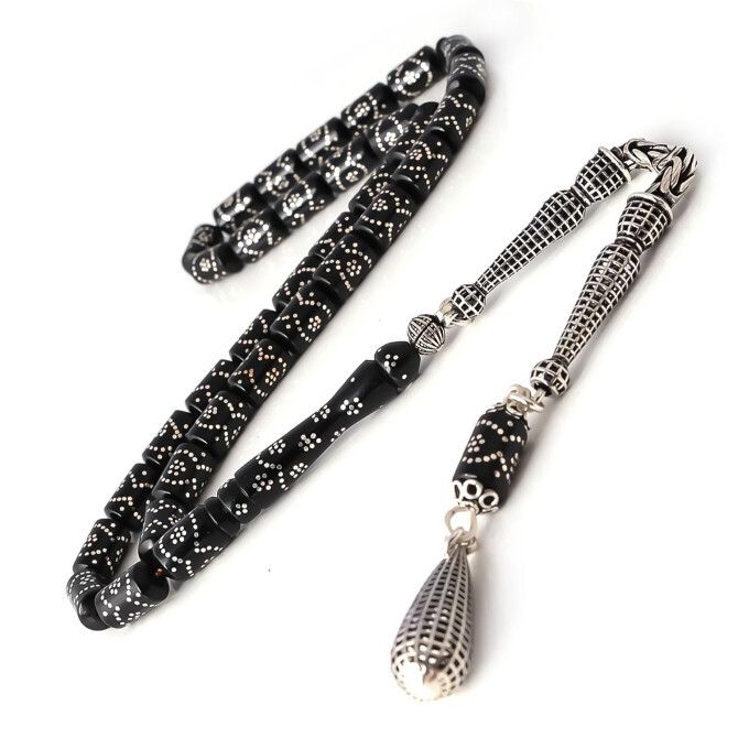 Beyzade Püskül Yoğun Gümüş İşlemeli Kuka Tesbih - Tesbihcibaba