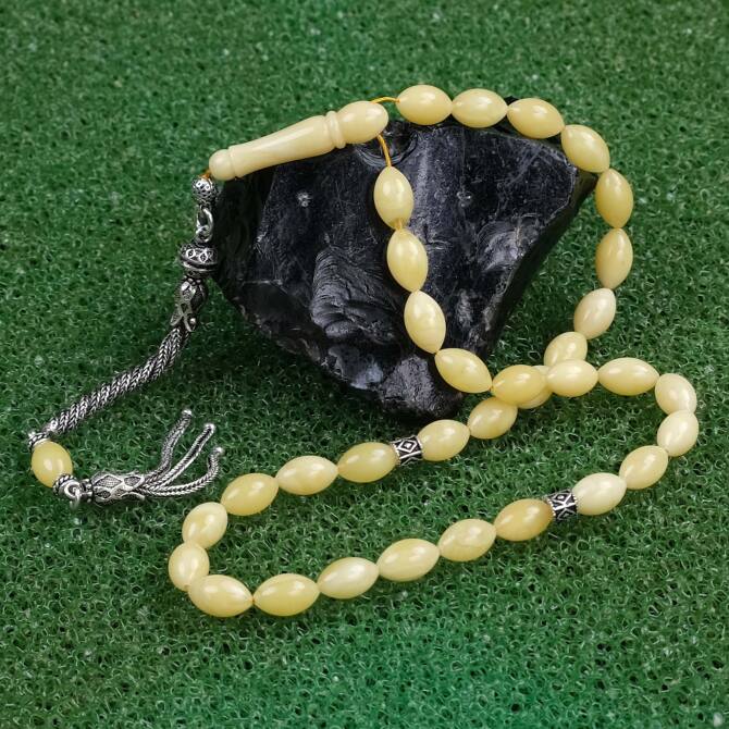 Beyzi Kesim Kaya Damla Özel Tasarım Damla Kehribar Tesbih - Tesbihcibaba