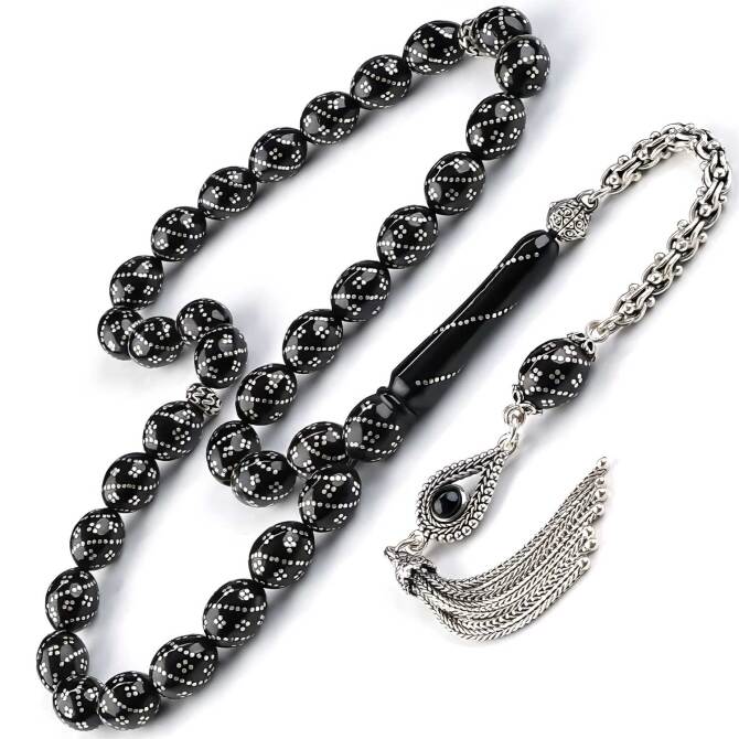 Beyzi Tane Yapısıyla Sarmal İşleme Erzurum Oltu Taşı Tesbih - Tesbihcibaba