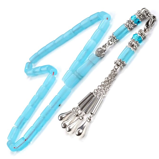 Bilek Boy Ege Mavisi Kesme Sıkma Kehribar Tesbih - Tesbihcibaba