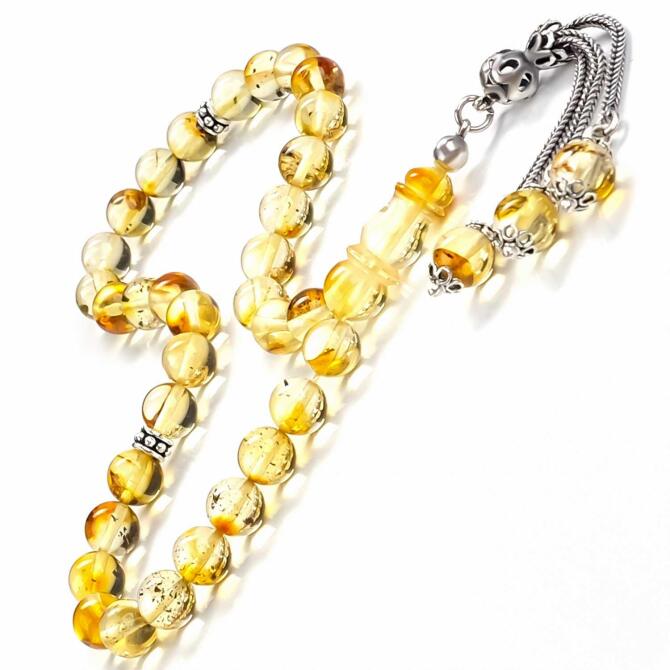 Bilek Boy Fosilii Misket Damla Kehribar Tesbih - Tesbihcibaba