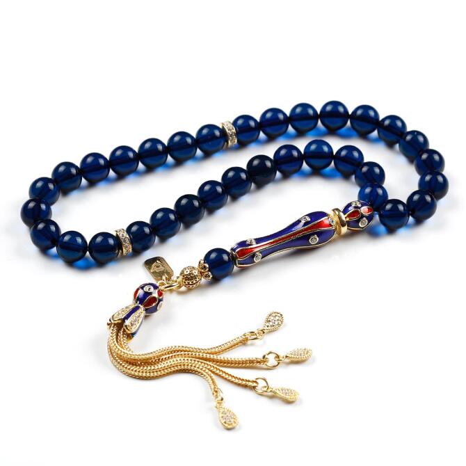 Özel Tasarım Safir Damla Kehribar Tesbih - Tesbihcibaba