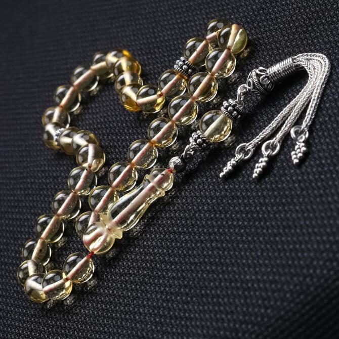 Bilek Boy Tamemen Şeffaf Yapı Misket Damla Kehribar Tesbih - Tesbihcibaba