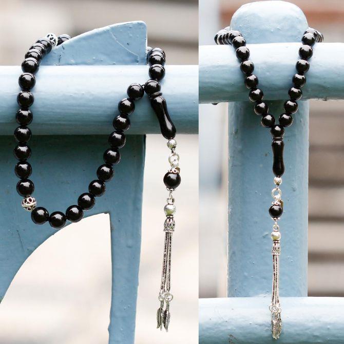 Gümüş Kamçı Özel Tasarım Erzurum Oltu Taşı Tesbih - Tesbihcibaba