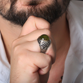 Fosilli Paşa Model Karayip Damla Kehribar Gümüş Yüzük - 2