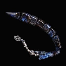 Black Blue Sıkma Kehribar Balık Tesbih - 1