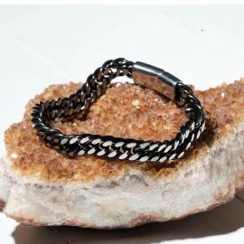 Black Silver Örme Modern Çelik Bileklik - 2