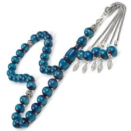 Blue Mix Sıkma Kehribar Tesbih - 1