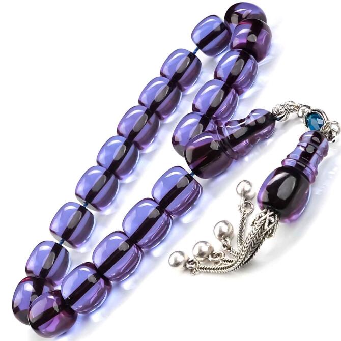 Bodrum Mavisi Maskot Sıkma Kehribar Tesbih - Tesbihcibaba