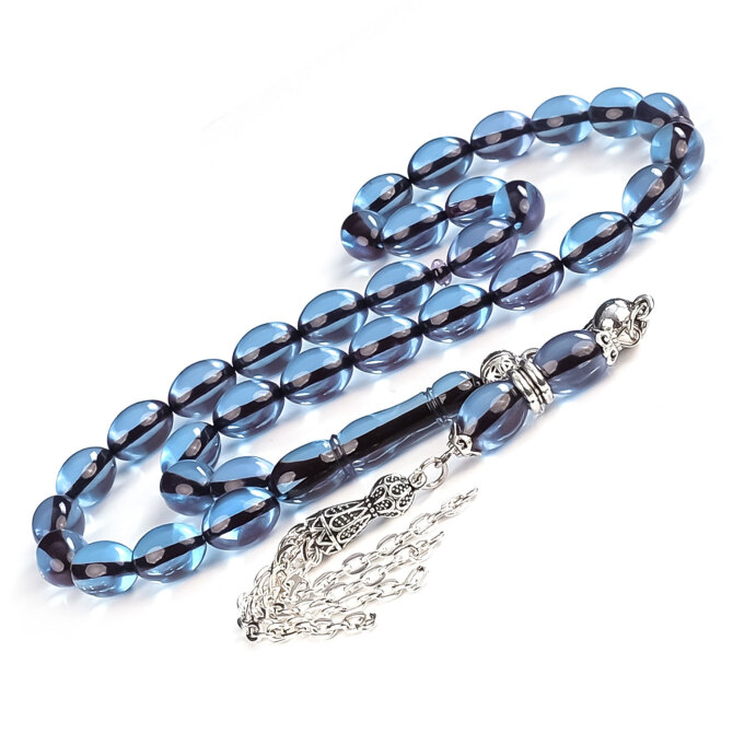 Bodrum Mavisi Sıkma Kehribar Tesbih - Tesbihcibaba