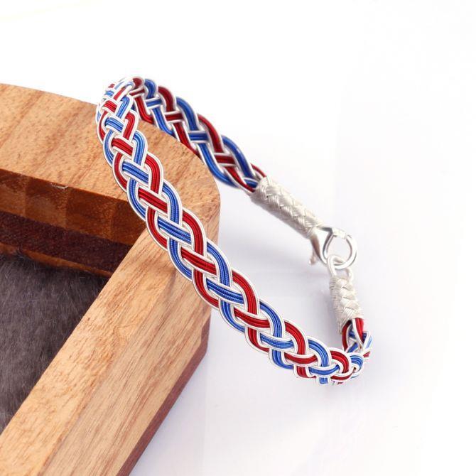 Bordo Mavi 1000 Ayar Gümüş Kazaz Bileklik - Tesbihcibaba